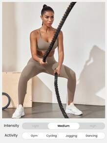 GLOWMODE 24 英寸 CoreHold FeatherFit™-Sculpt CoreHold 防滑贴身塑形无前缝紧身裤，带侧袋，中等强度健身慢跑健身房训练 - 卡其色 - 查看 8