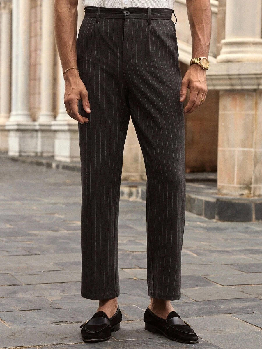 Manfinity NXTstreet 男士经典黑白条纹复古细纹直筒休闲裤，百搭春夏季细条纹裤男士长裤男士正装裤男士细条纹裤正装裤，Old Money - 彩色 - 查看 1