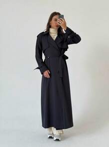 Aloruh Casual Fashion Versatile Commuting Minimalist Women Trench Coats In Fall/Winter - Black - View 5