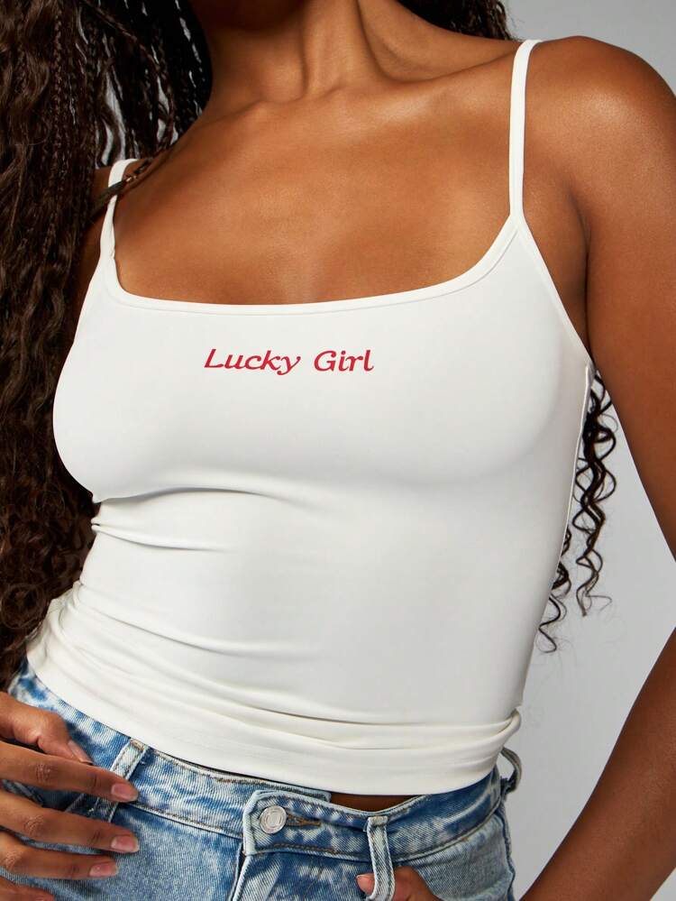 MISSGUIDED Casual Tank Top 3 Packs Lucky Girl Print Spaghetti Strap Camisole Basic Layering Knit Slim Fit Essential Summer Crop Top Multicolor Pack