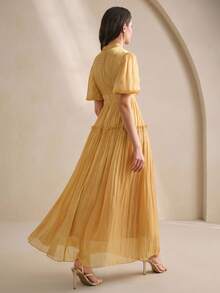 Anewsta 女士长裙，夏季款式，荷叶边设计，优雅百搭，适合节日和假日穿着 - 黃色 - 查看 2