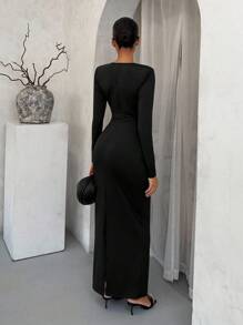 SHEIN SXY Elegant Sexy Black Hollow Metal Decor Dress,Party Dress, Elegant Dresses For Party,Wedding Guest Dress,Formal Dress , Chic Autumn, Chic ,Club Outfits Women Sexy,Winter Dress Women,Black,Party Dresses For Women