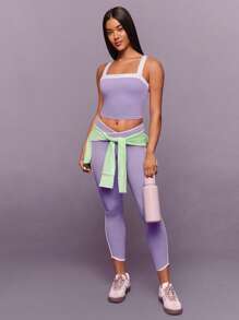 GLOWMODE FeatherFit™ Retro Glow Lembut, Elastis, Menyerap Keringat, Potongan V-Back Dalam, Dua Warna, Tank Top Pendek untuk Yoga, Pilates, Barre, Gym, Musim Semi - Lilac Purple - View 7