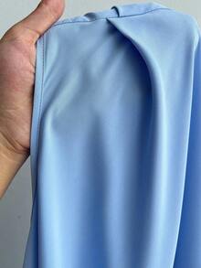 SHEIN PETITE CURVE Đầm thanh lịch thiết kế nhún eo cỡ lớn, vai chéo - Màu xanh lam - Xem 7