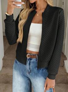 Easowa Women's Quilted Textured Fabric Baseball Jacket, Casual Commuter Elegant Outdoor Sports Home Comfortable Autumn/Winter Black Jacket Women Blazer Jacket Jackets For Women Casual Quilted Jacket Women Zip Up Jacket Women - Black - View 5