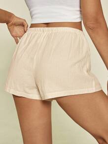 SHEIN Tall Quần short lưng thấp mùa hè dành cho nữ làm từ 100% cotton, cotton và vải lanh - Màu be - Xem 2