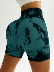 Easithlete 3pieces Set Of Fashion Tie-Dye Printed Seamless Sports Yoga Running Shorts - Multicolor - View 5