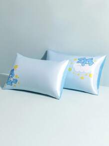 SHEIN X Care Bears Set de 2 fundas de almohada con estampado de osos azules lindos, en dos colores, de tela de microfibra suave y fresca - Celeste - Ver 3