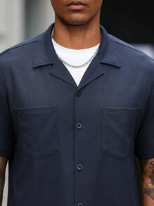 Manfinity Homme Men's Solid Color Lapel NeckShort Sleeve Shirt And Shorts Casual Suit - Apricot - View 4