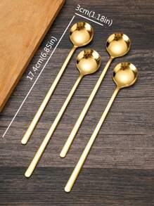 X WOTP 4 chiếc thìa inox, thìa khuấy tay cầm dài màu vàng để ăn cà phê - Vàng - Xem 7