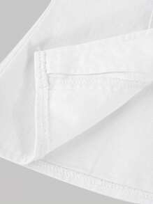 SHEIN Tween Girl Spring Summer Casual Street Fashion Plain V-Neck Sleeveless Vest Top And Baggy Straight-Leg Pants Denim Two Pieces Set,Summer Beach Boho Vacation Shorts, Summer Concert Festival Casual Rave Outfits, Girls Summer Brunch Graduation Outfits,Tween Girls Sleeveless Denim Camisole And Long Pants Set With Scoop Neck, Tween White Jumpsuit, Teen Pant Suit - White - View 4