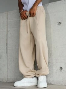 Manfinity Hypemode Quần nỉ nam cạp rút màu kaki đa năng, thoải mái - Màu Khaki - Xem 5