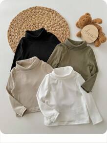 4 件套男婴宽松纯色高领保暖长袖针织毛衣，适合秋冬季休闲穿着、居家、户外、生日、婴儿洗礼、节日 - 彩色 - 查看 4