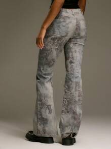 MUSERA 低腰抽象印花喇叭牛仔裤，西部乡村风，秋季街头服饰，节日优雅，Y2K性感可爱，90年代波西米亚风，中西部秋季时尚，春夏 - 灰色 - 查看 4
