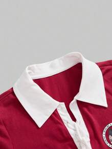 Astro Boy X ROMWE Camiseta slim fit de verano para mujer con gráficos de dibujos animados y ribetes en contraste - Rojo - Ver 10