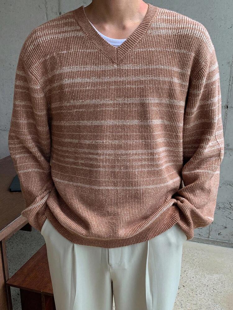 Men's Asymmetrical Striped Sweater, Autumn