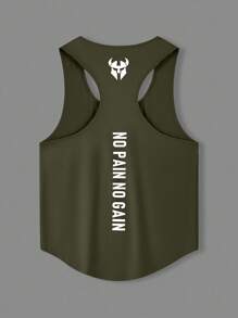 Manfinity Sport PWRUP Men's Green Sleeveless Sports Tank With Letter Print For Gym Enthusiasts Gym Top Men Men Workout Tank Top Gym Stringer Men Gym Tank Top Men - Army Green - View 2