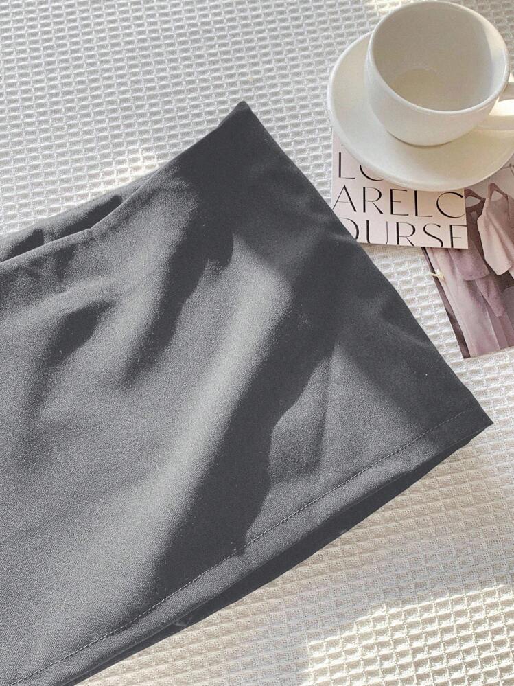 Comfortcana Women's Solid Color Mini Skirt With Zipper - Grey - View 4