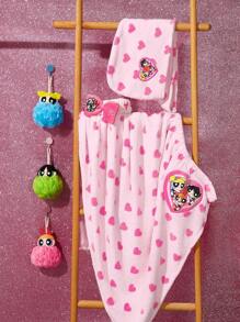 THE POWERPUFF GIRLS X SHEIN 1 件心形和花朵、泡泡、毛茛图案吸水柔软浴裙/毛巾 - 粉色 - 查看 7
