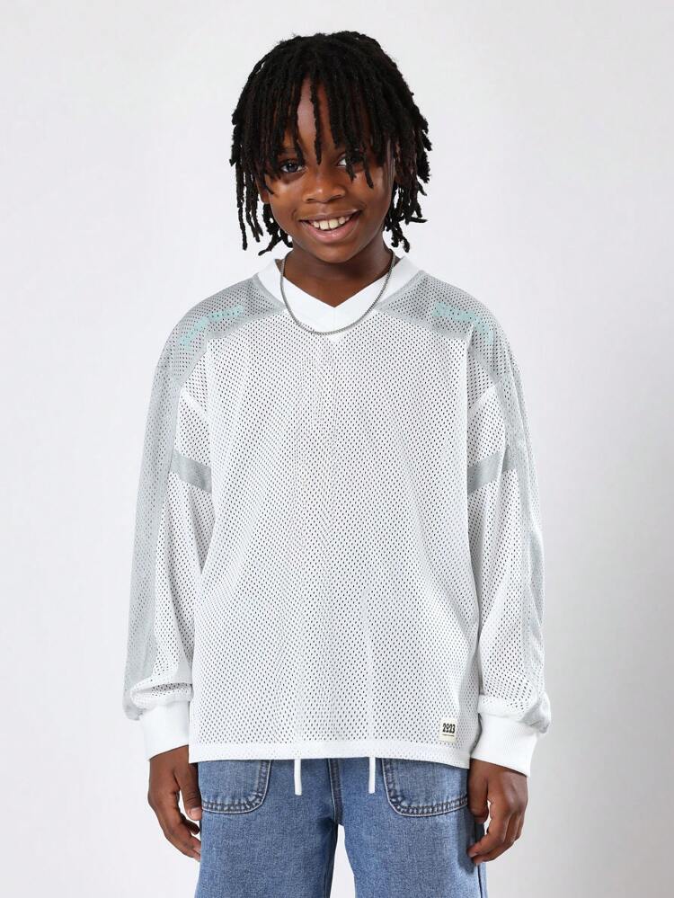 Mesh Hockey Jersey With Number Print And Long Sleeves