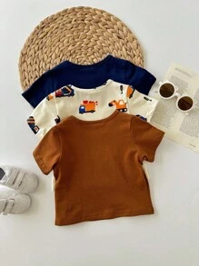 3件套男女宝宝情人节心形和汽车图案圆领短袖套头衫