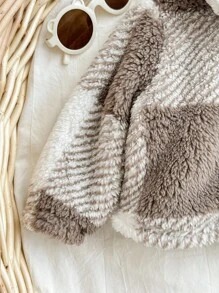 Newborn Baby Boy/Girl Retro Warm Plaid Thermal Lined Lapel Long Sleeve Jacket, Cozy Soft All-Match Versatile For Indoor & Outdoor, Autumn/Winter