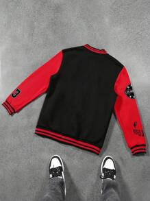 PAVTROS Manfinity Streetrush Men's Casual Colorblock Slogan Print Baseball Jacket, For Fall Winter - Multicolor - View 2