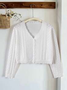 SHEIN كارديجان أبيض مثقوب خفيف الوزن مناسب للفتيات المراهقات، مناسب لمشاهد العطلات والمنزل، مناسب للأطفال للعب والارتداء في العودة للمدرسة - أبيض - مشاهدة 13