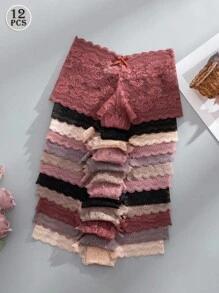 Snug Zone 12 件套无缝蕾丝透明内裤，带蝴蝶和花卉图案，性感女士内裤 - 彩色 - 查看 1