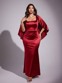 Viva Relle Elegant Slimming Fish Tail Hem Long Dress, Plus Size - Burgundy - View 2