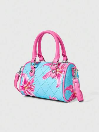 Fairycore Women's Floral Pattern Fashion Everyday Tote Bag, Rhombus Design