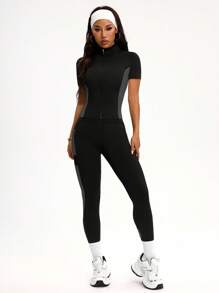 Seamluxe SHEIN Sport 女士立领拉链拼色针织运动服套装 - 彩色 - 查看 4