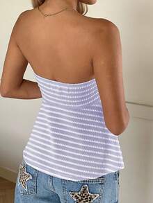 CovetEZ Women's Striped Ruched Bandeau Top, Summer - Purple - View 3