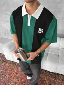 Manfinity Campus Court 男士休闲撞色纽扣半襟翻领 Polo 衫 - 彩色 - 查看 1