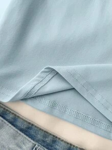 Sparklyn Girls' Cropped Fitted Top With 72 Numeric Print, Streetwear Casual Style, Suitable For Summer And Autumn Girls Number Shirt Baby Tee Woman Y2k Teen Girl Clothes Crop Top 2 Piece Set Teen Girl - Baby Blue - View 4