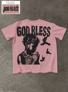 Manfinity EMRG Men's Casual Summer T-Shirt With Graphic & Letter Print - Watermelon Pink - View 3
