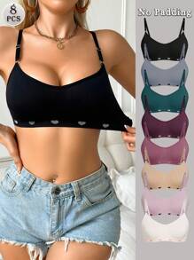 SHEIN 8 件无缝心形内衣套装，舒适休闲胸罩，带可调节肩带 - 彩色 - 查看 4