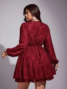 Váy mùa hè tay dài bó sát vai chéo gợi cảm cỡ lớn - Màu Đỏ Sâu - Xem 8