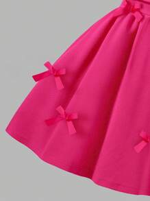Elladie kids Tween Girls' Elegant Solid Color 3D Full Body Ribbon Bow Pleated Strap Dress, Popular For Party, Spring/Summer New Arrival - Hot Pink - View 5