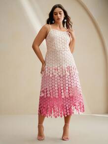 Anewsta 圆形流苏镂空刺绣高腰吊带裙，飘逸透气，女士夏季节日装 - 粉色 - 查看 6