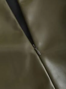 Sweetra 女式复古美式性感紧身迷你裙，PU 皮革，纯黑色，四季皆宜 - 綠色 - 查看 4