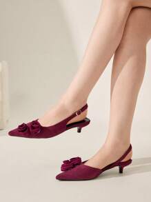 CUCCOO CHICEST Women's Elegant Romantic Suede-Like Pointed Toe Kitten Heel Pumps, Wine Red Floral Rose Design, Suitable For Formal Occasions, Weddings, Parties, Holidays - Burgundy - View 4