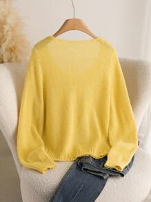 CosyJoli Plus Size Women Daisy Floral Pattern Loose Fit Casual Yellow Pullover Sweater In Fall/Winter