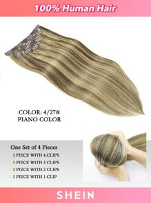 4PCS Clip In Hair Extensions Real Human Hair, Remy Human Hair Extensions Clip Ins For Women, Natural Human Hair, 70g-80g - S4/27 - View 3