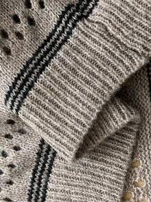 Elenzga Women's Plus Size Khaki Striped Knitted Cardigan,Smart Casual Round Neck Open Knit Crop Top For Autumn Vacation Winter,Fashionable Versatile Jacket - Camel - View 7