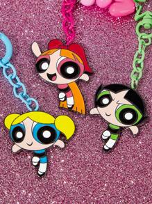 THE POWERPUFF GIRLS X SHEIN 3件时尚可爱锌合金钥匙扣包包吊坠，花朵、泡泡和毛茛 - 彩色 - 查看 2