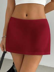 Comfortcana Váy ngắn thường ngày lưng thấp màu trơn cho nữ - Đỏ - Xem 6