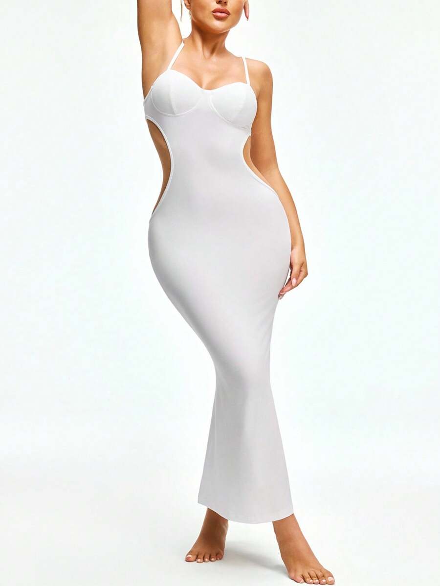 SHAPORA Camisón de media longitud con copa ajustada y cómoda para mujeres - Blanco - Ver 1