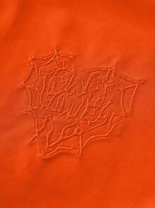 PAVTROS 男士街头风格流行 INS 搭配蜘蛛网和心形刺绣背心，宽松版型，男友/丈夫礼物，周年纪念礼物，适合万圣节 - 橘色 - 查看 6