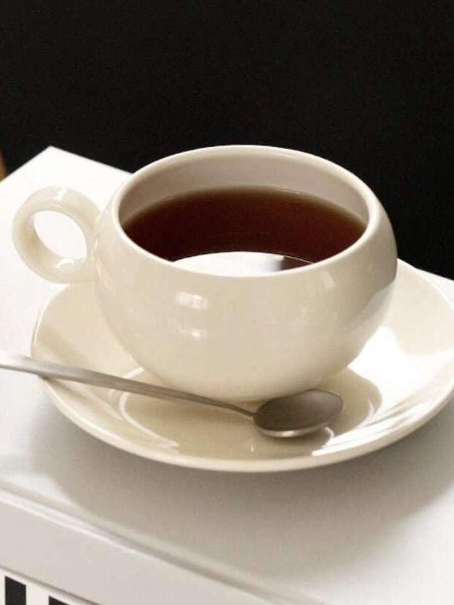 Bộ tách và đĩa cà phê bằng sứ trắng, 1 chiếc, dùng cho bữa sáng tại nhà. - trắng - Xem 1
